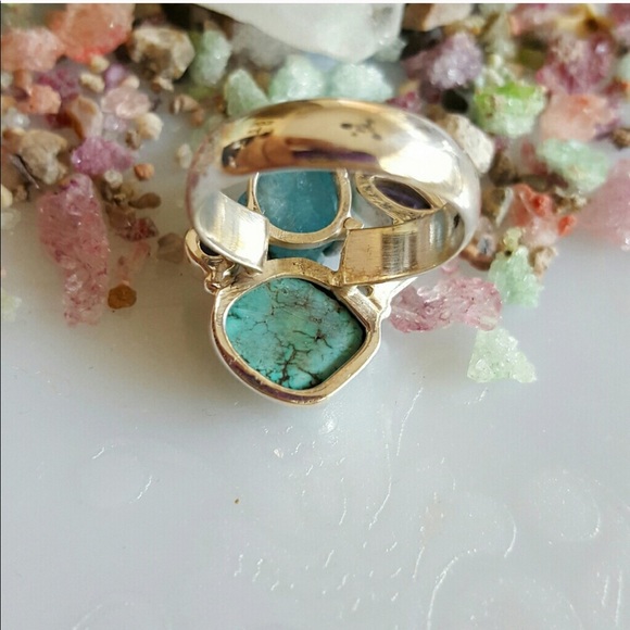 SOLD Turquoise iolite & apatite cluster ring - Picture 5 of 6